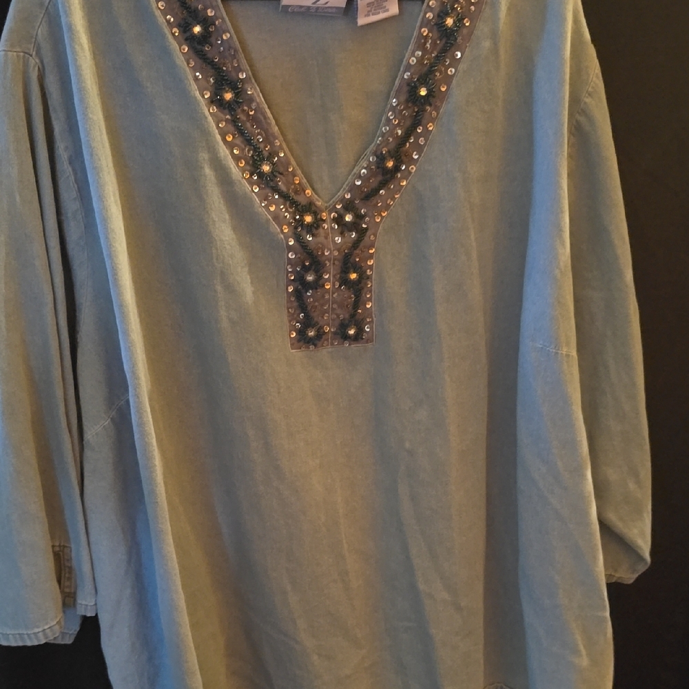Embellished Denim Tunic Top